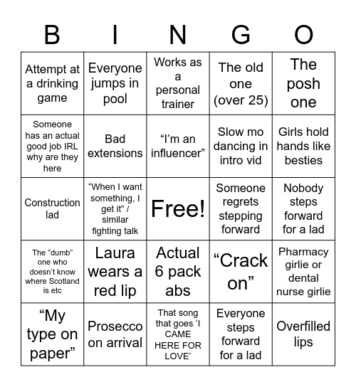 LOVE ISLAND BINGO Card