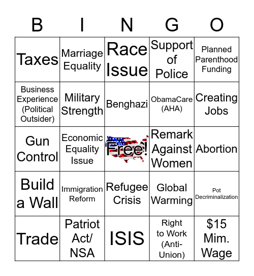 CNN 2016 GOP Presidential Debate Bingo Card