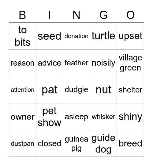 I Love English 3 Unit 19 Pets Bingo Card