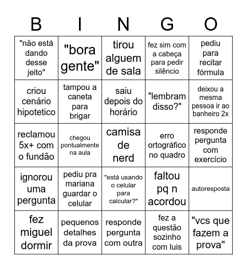 Pabolo Bingo Card