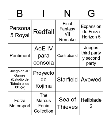 Xbox-Bethesda Showcase 2022 Bingo Card
