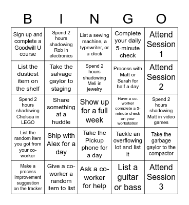 Cross-Training Bingo Card