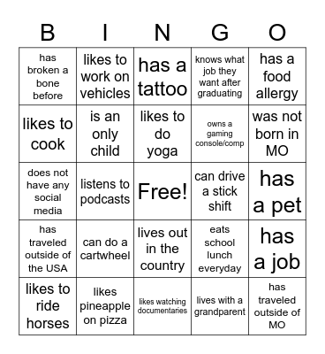 Get to Know You BINGO- 2022 Bingo Card