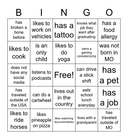 Get to Know You BINGO- 2022 Bingo Card