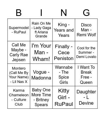 Frontline Pride Music Bingo Card