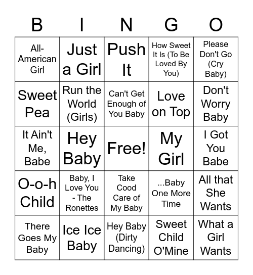 Baby Shower Music Bingo Card