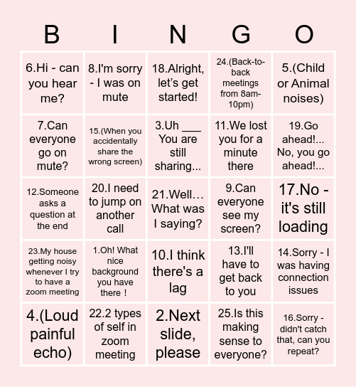 ZOOM Bingo Card