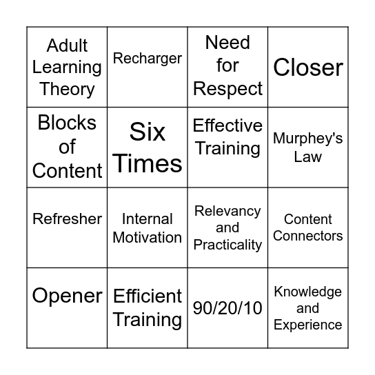 PD Essentials Bingo Card