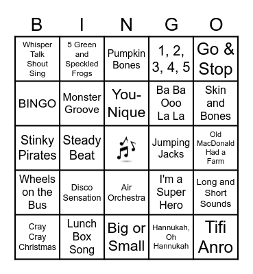 Lower El Quaver Music Bingo Card