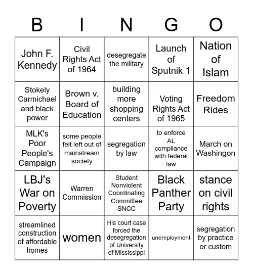 Topic 15 and 16 Bingo Card