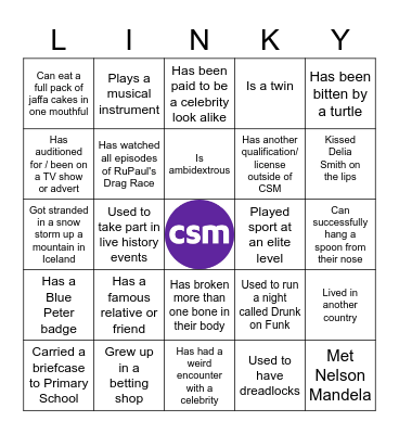 CSM Brands Unplugged Linky Bingo Card