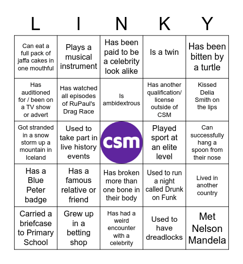CSM Brands Unplugged Linky Bingo Card