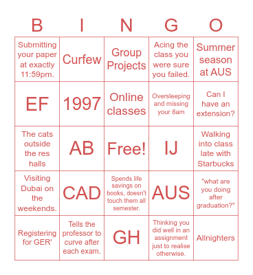 Graduation Party Bingo Card