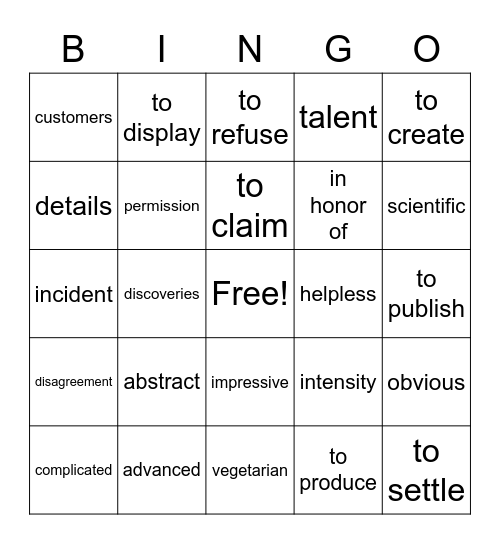 Mind Matters unit 1 vocabulary items grade 9 Bingo Card