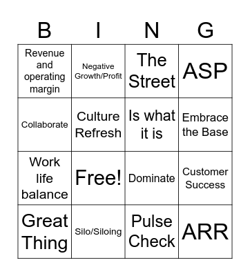 All Hands Bingo Card