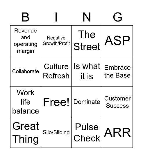 All Hands Bingo Card