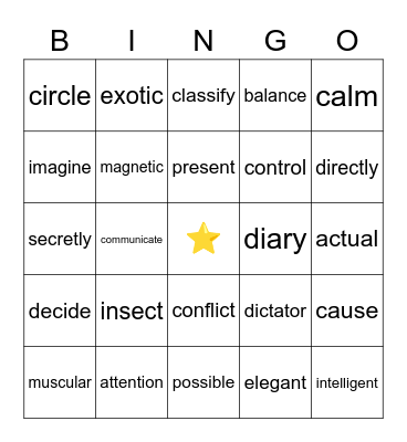 Spanish-English Cognates Bingo Card