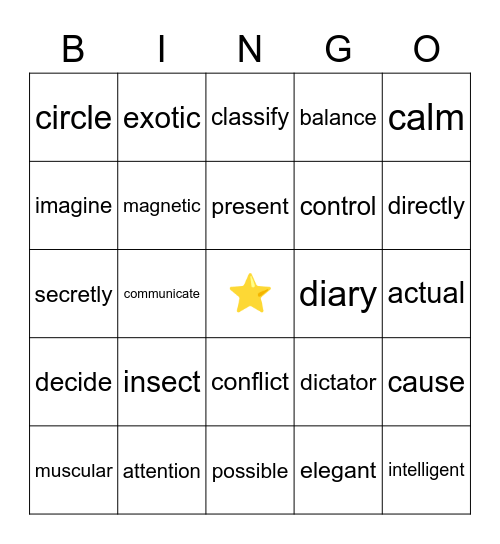 Spanish-English Cognates Bingo Card
