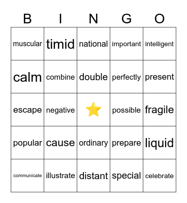 Spanish-English Cognates Bingo Card