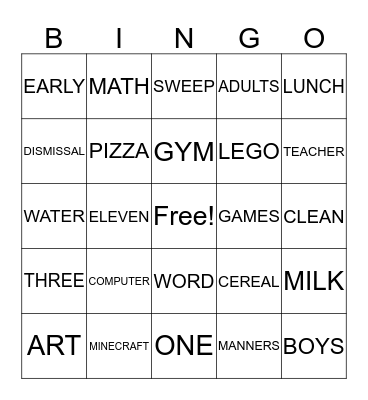 CLASSROOM ONE Bingo Card