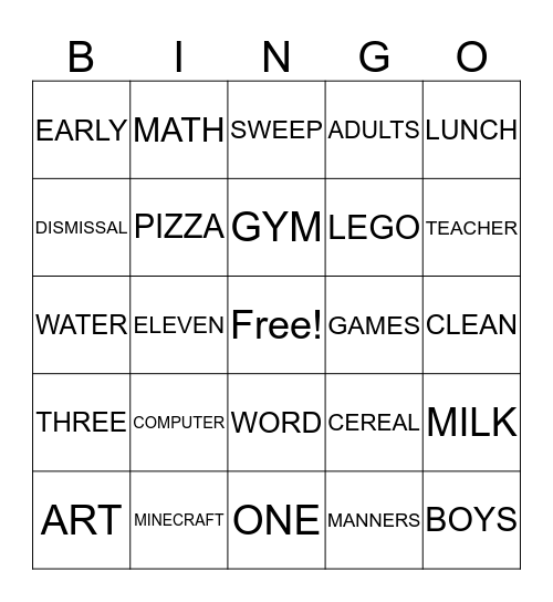 CLASSROOM ONE Bingo Card