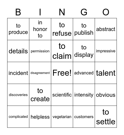 Mind Matters unit 1 vocabulary items grade 9 Bingo Card