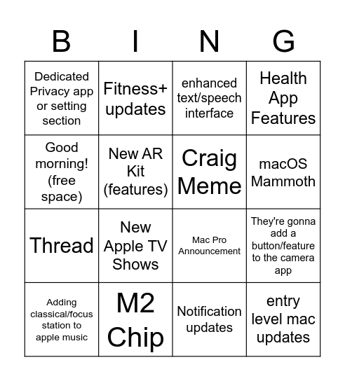 Untitled Bingo Card