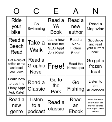 Summer Reading Program 2022 Bingo Card