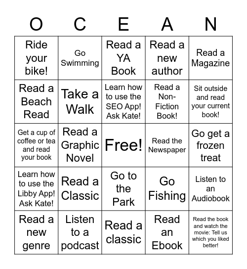 Summer Reading Program 2022 Bingo Card