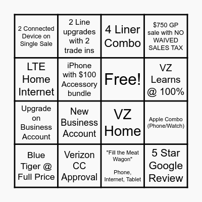 E&P Sales Bingo Card