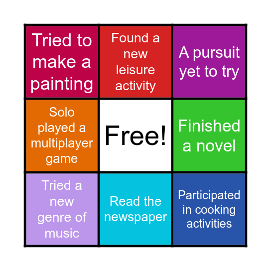 Recreational activities Bingo Card