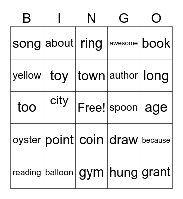 First Grade Spelling 2022 Bingo Card