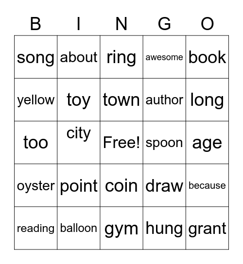 First Grade Spelling 2022 Bingo Card