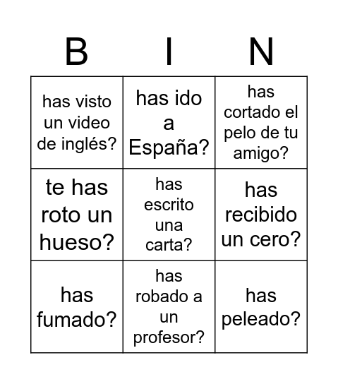 ¿Alguna vez ... Bingo Card
