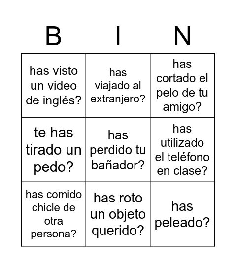 ¿Alguna vez ... Bingo Card