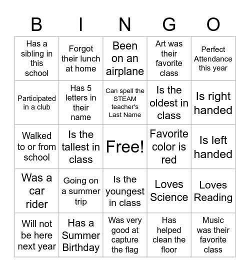 End Of The Year Bingo Card