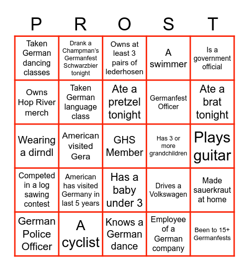 Schwarzbier Abend "PROST" Bingo Card