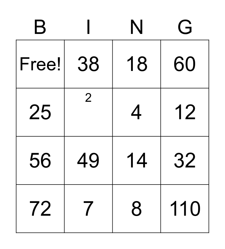 Bingo das operações matemática Bingo Card