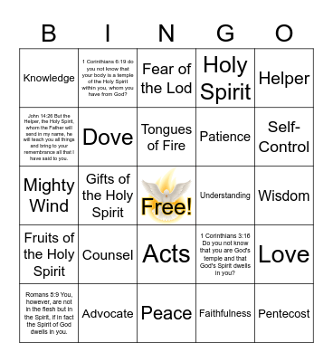Holy Spirit Bingo Card