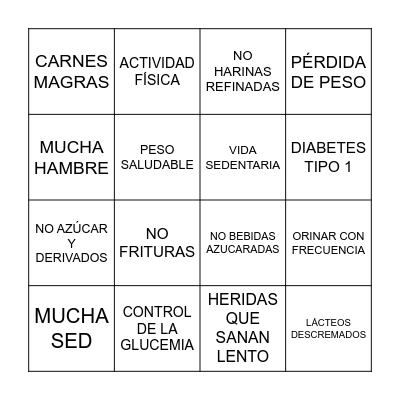 BINGO DE DIABETES Bingo Card