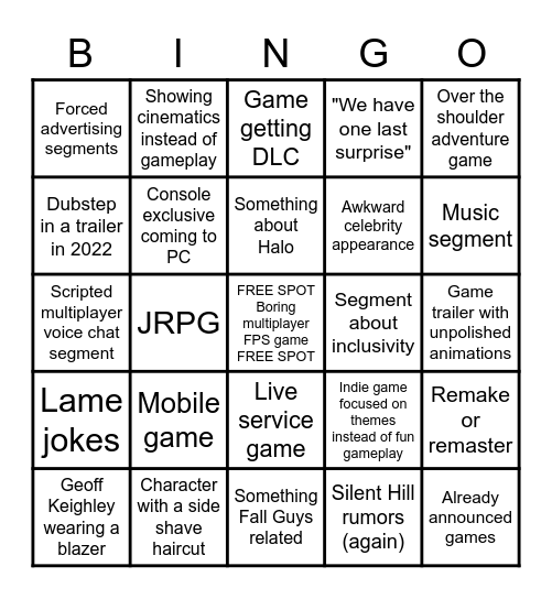 Summer Games Fest Bingo Card Bingo Card