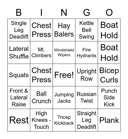 Workout Bingo! Bingo Card