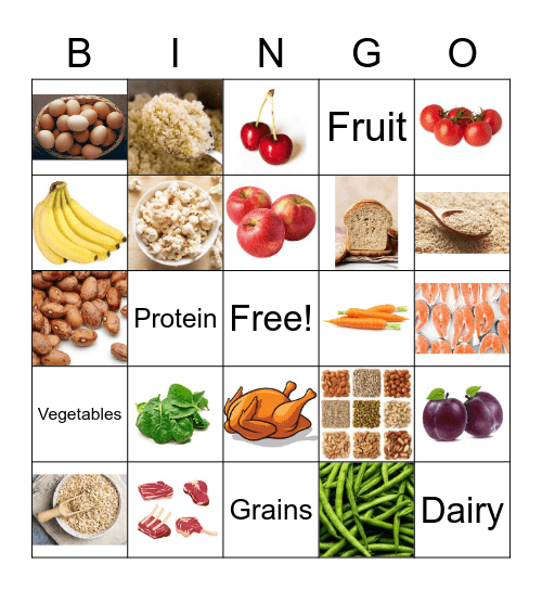 Nutrition Bingo Card