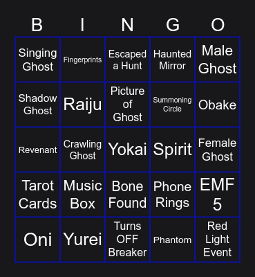 Phasmophobia Bingo Card