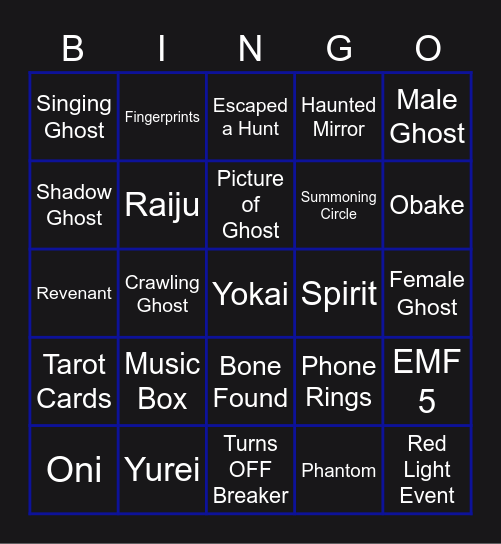 Phasmophobia Bingo Card