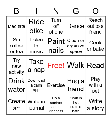 Self-Care Bingo Card