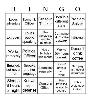 Networking Bingo Card