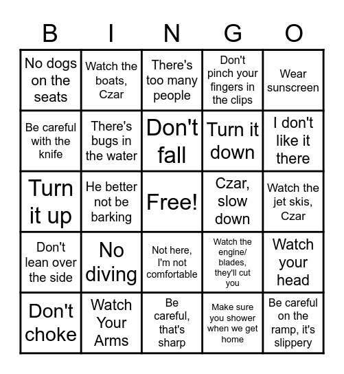Danger Debbie's Boat Bingo! Bingo Card