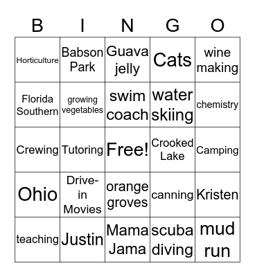 Justin and Kristen Bingo Card