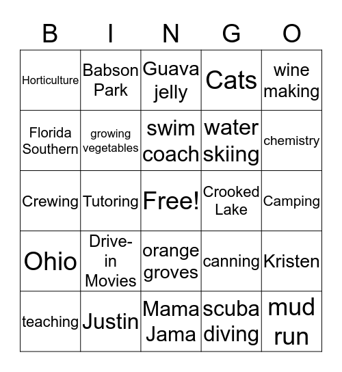 Justin and Kristen Bingo Card